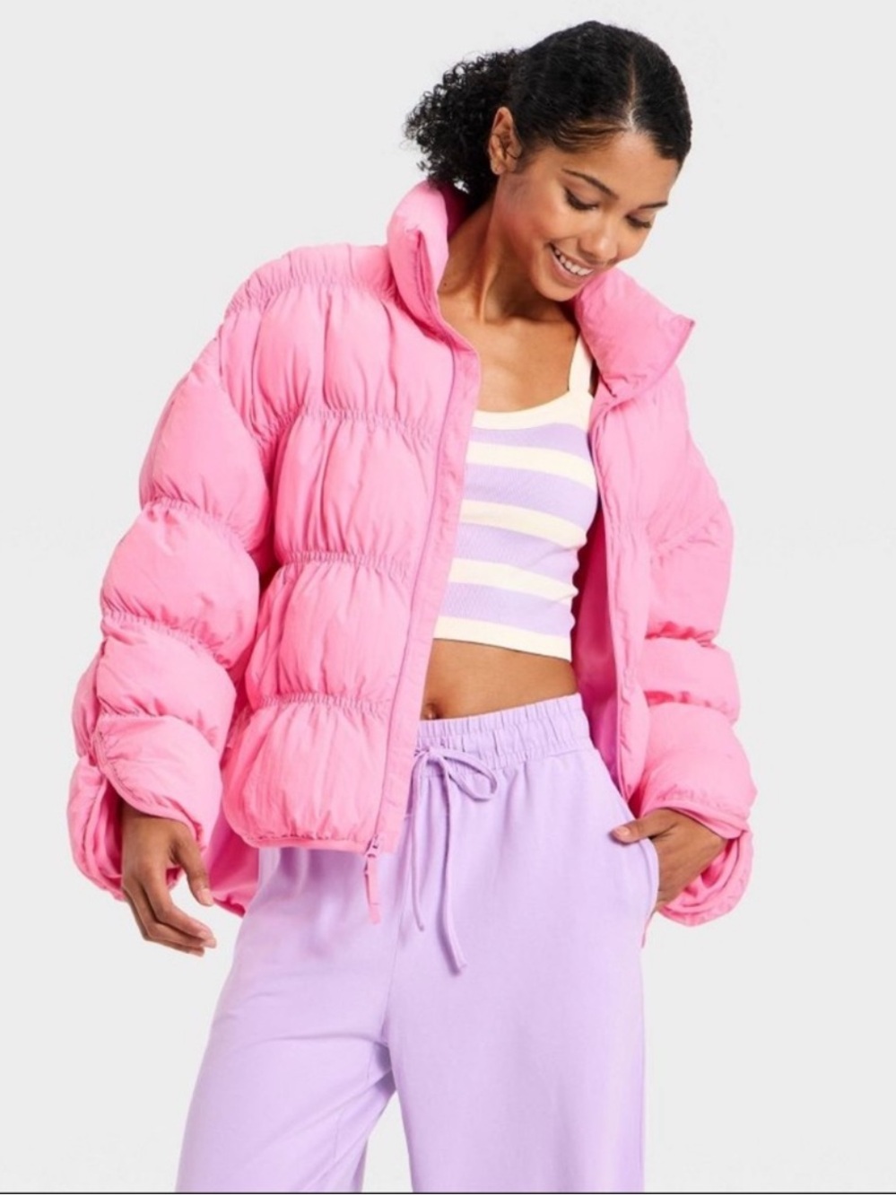 JoyLab Women’s Loose Fit Puffer Jacket - Bubble Gum Pink Size Large NWT